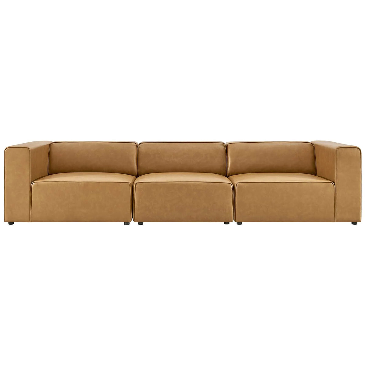 Tan Faux Vegan Leather Sectional Sofa Set O256