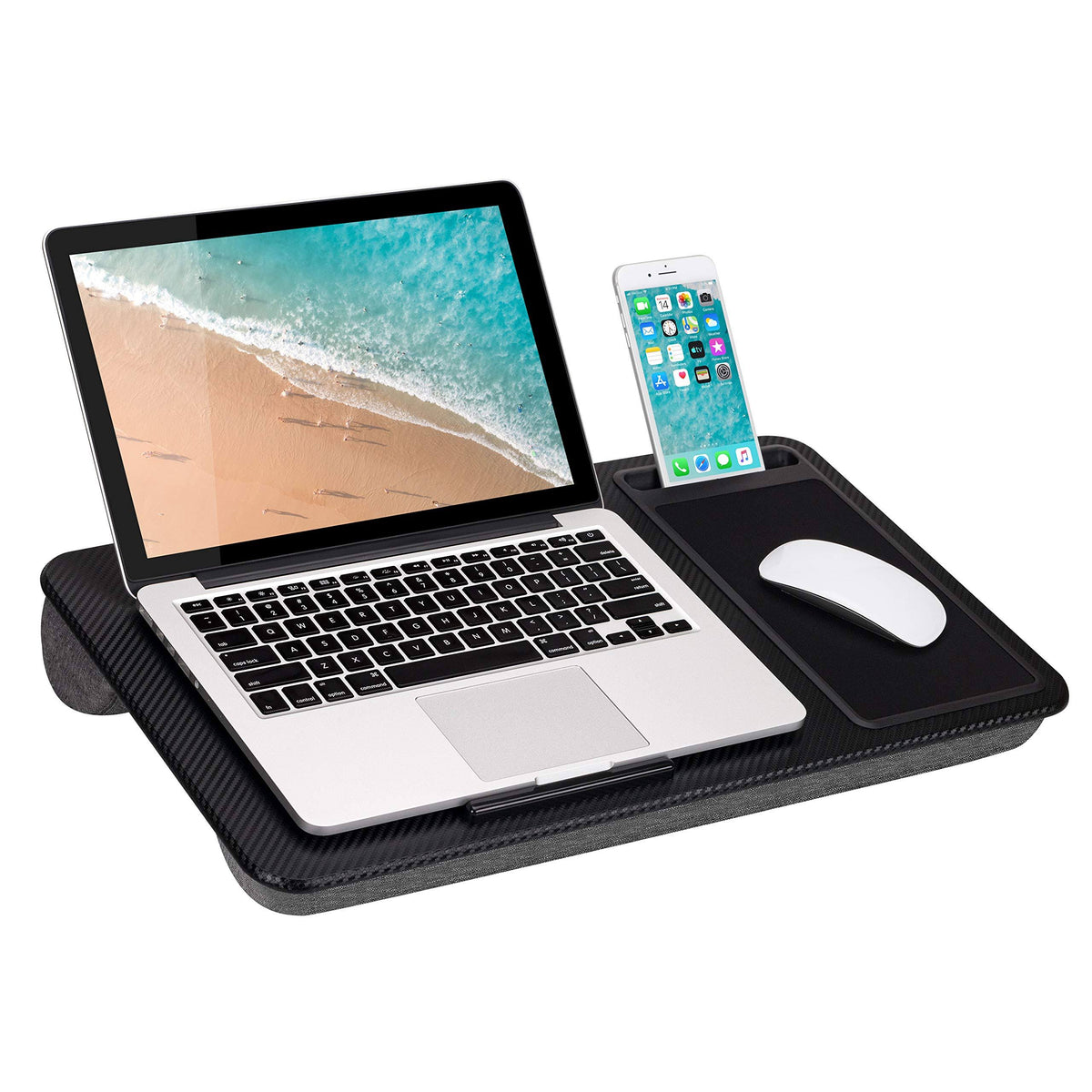 Black Home Office Lap Desk with Device Ledge, Mouse Pad, and Phone Holder P474