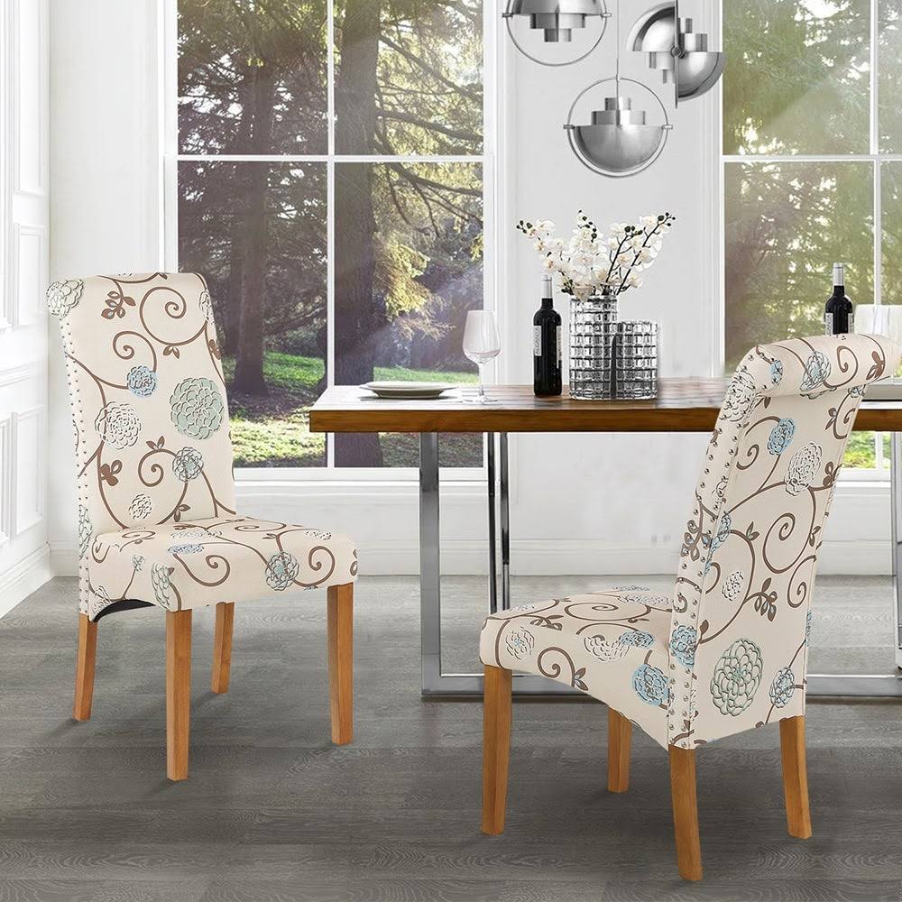 Fabric Padded Side Chair with Solid Wood Legs Set of 2 E846