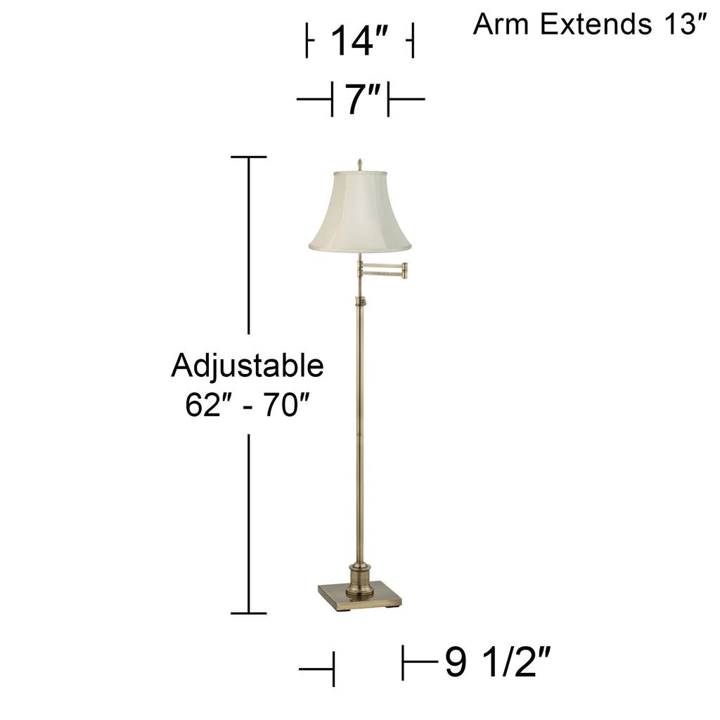 Antique Brass 70" Tall Fabric Bell Shade Swing Arm Floor Lamp C5600