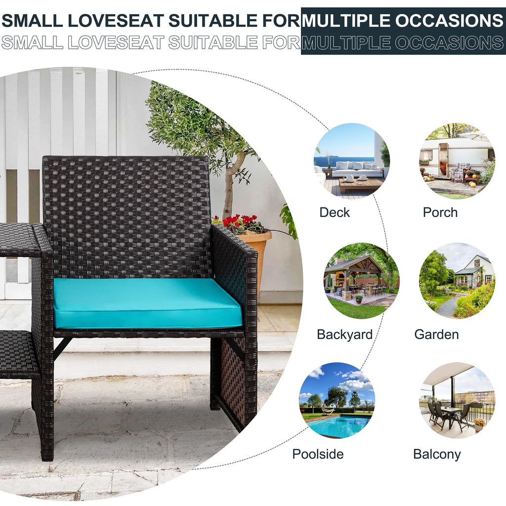 Outdoor Wicker Rattan Loveseat with Cushion Q564
