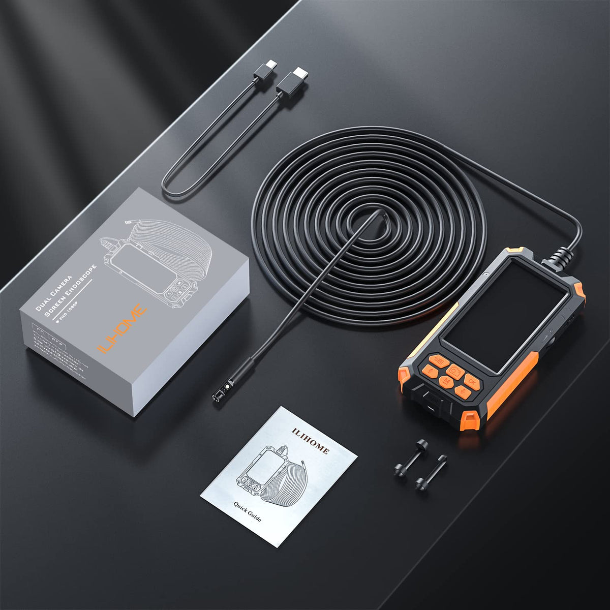 7.9mm 1080P Dual Lens Borescope Endoscope Camera with 4.5 IPS Screen A3284