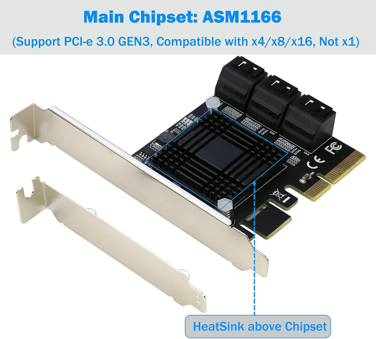 PCIe x4 to 6 Port SATA 3.0 6Gbps Expansion Controller Adapter Y6648