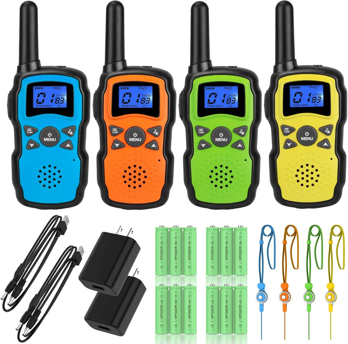 Rechargeable 4 Pack 2 Way Radio Walkie Talkies with 2 USB Chargers 12000mAh Battery Z5466
