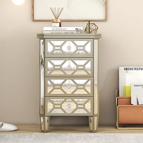 Silver 4-Drawer Chest with Golden Lines and Crystal-Shape Knob Q86495