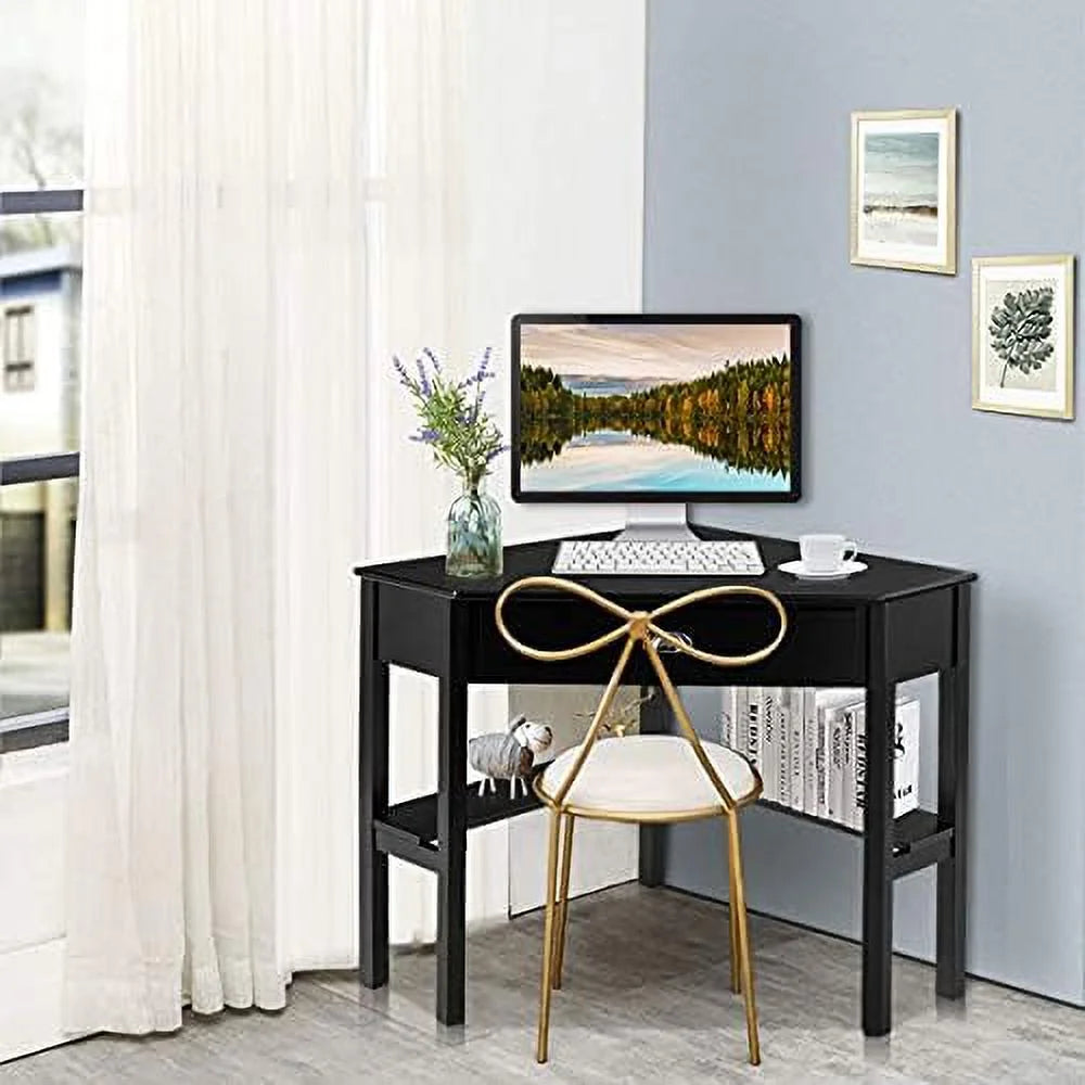 White Corner Desk with Drawer Shelves D37038