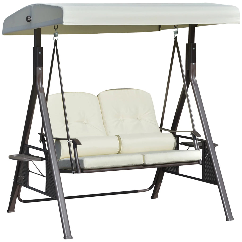 Beige 2-Person Patio Swing Bench with Canopy J3407