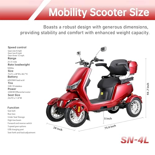 Silver 4 Wheel Mobility Scooter 500lbs Loadweight 31 Mile Long Range Battery H7519