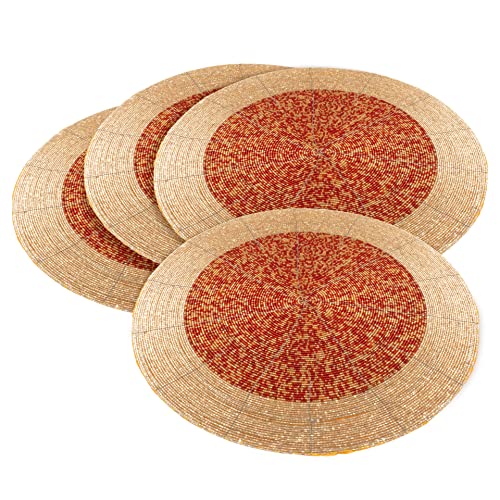 Gold 13 Inch Round Set of 4 Beaded Placemats P187