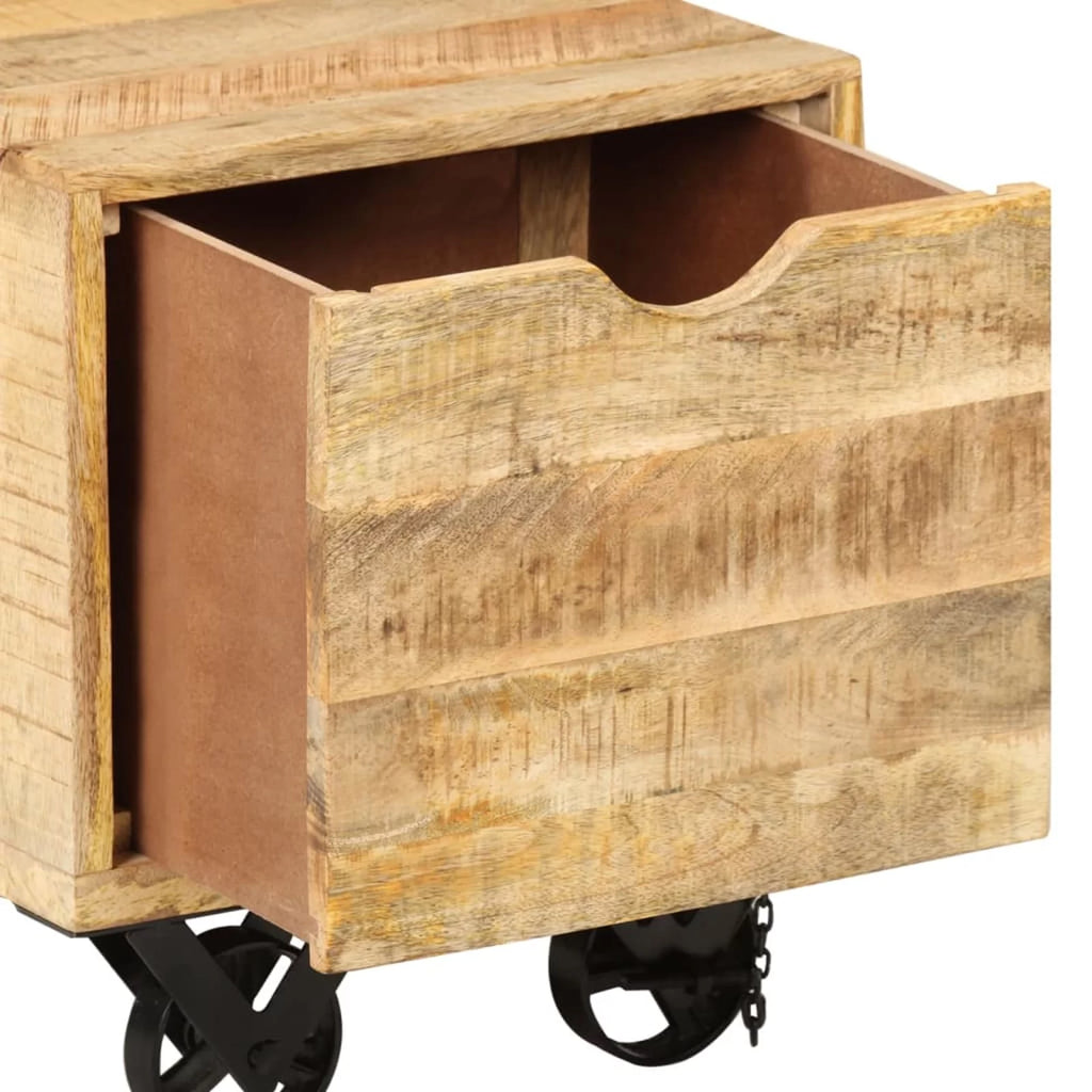Side Table with Drawer and Wheels Mango Wood D8436