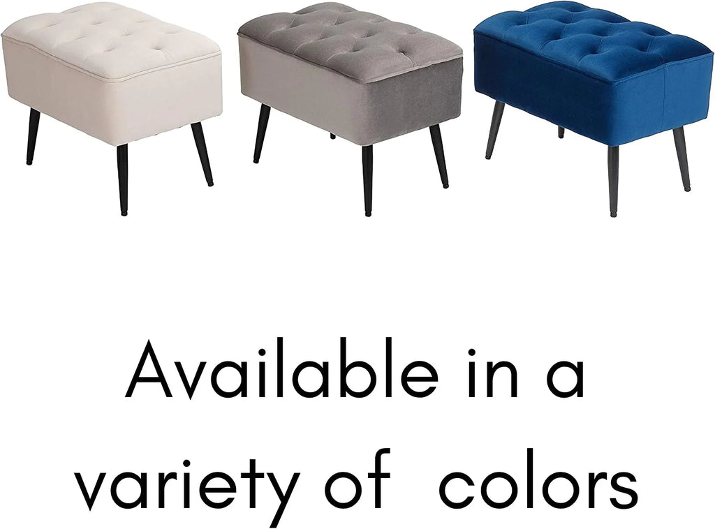Grey Velvet Ottoman Foot Stool with Steel Legs H451179