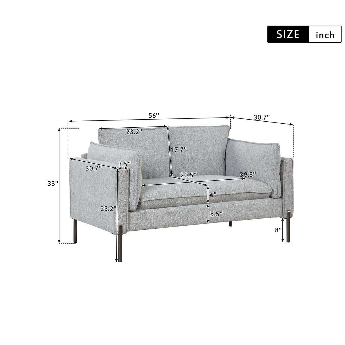Linen Fabric Loveseat Couch V1562