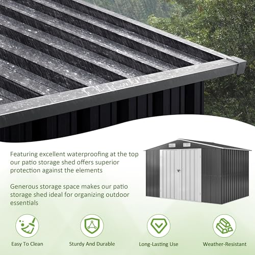 10x8 FT Metal Outdoor Storage Shed with Lockable Doors, Grey K71946