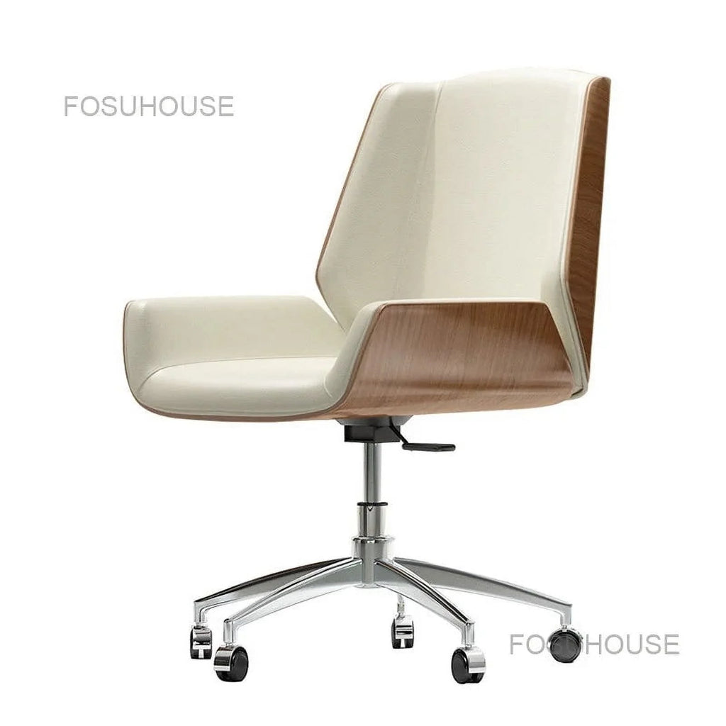 Solid Wood Leather Swivel Office Chair U70362