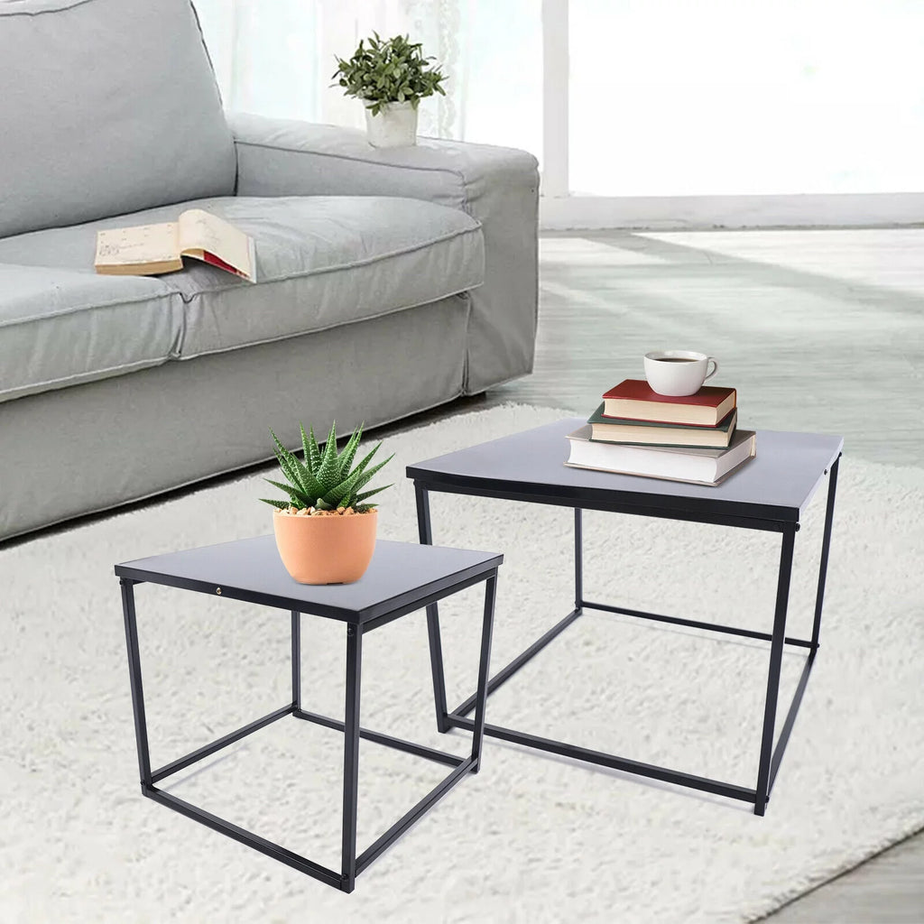 2 Pcs Black Metal Square End Table J210