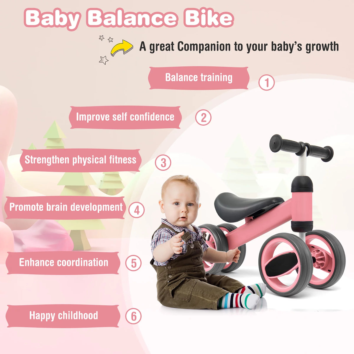 Pink 4 Wheels Baby Balance Bike S210131