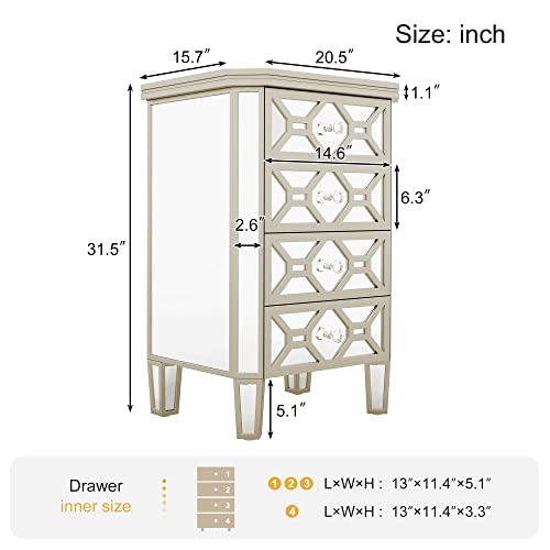 Silver 4-Drawer Chest with Golden Lines and Crystal-Shape Knob Q86495