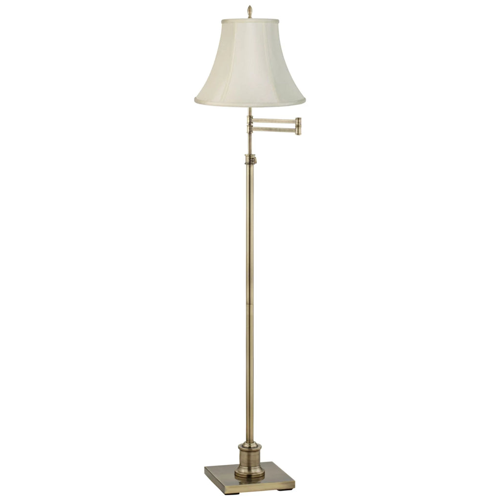 Antique Brass 70" Tall Fabric Bell Shade Swing Arm Floor Lamp C5600