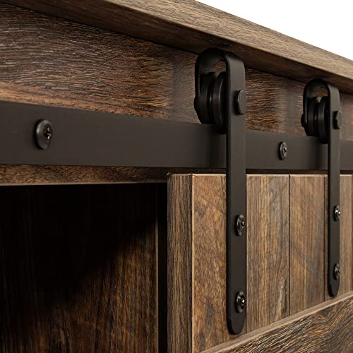 Rustic Natural Wooden TV Stand with Sliding Barn Doors T283083