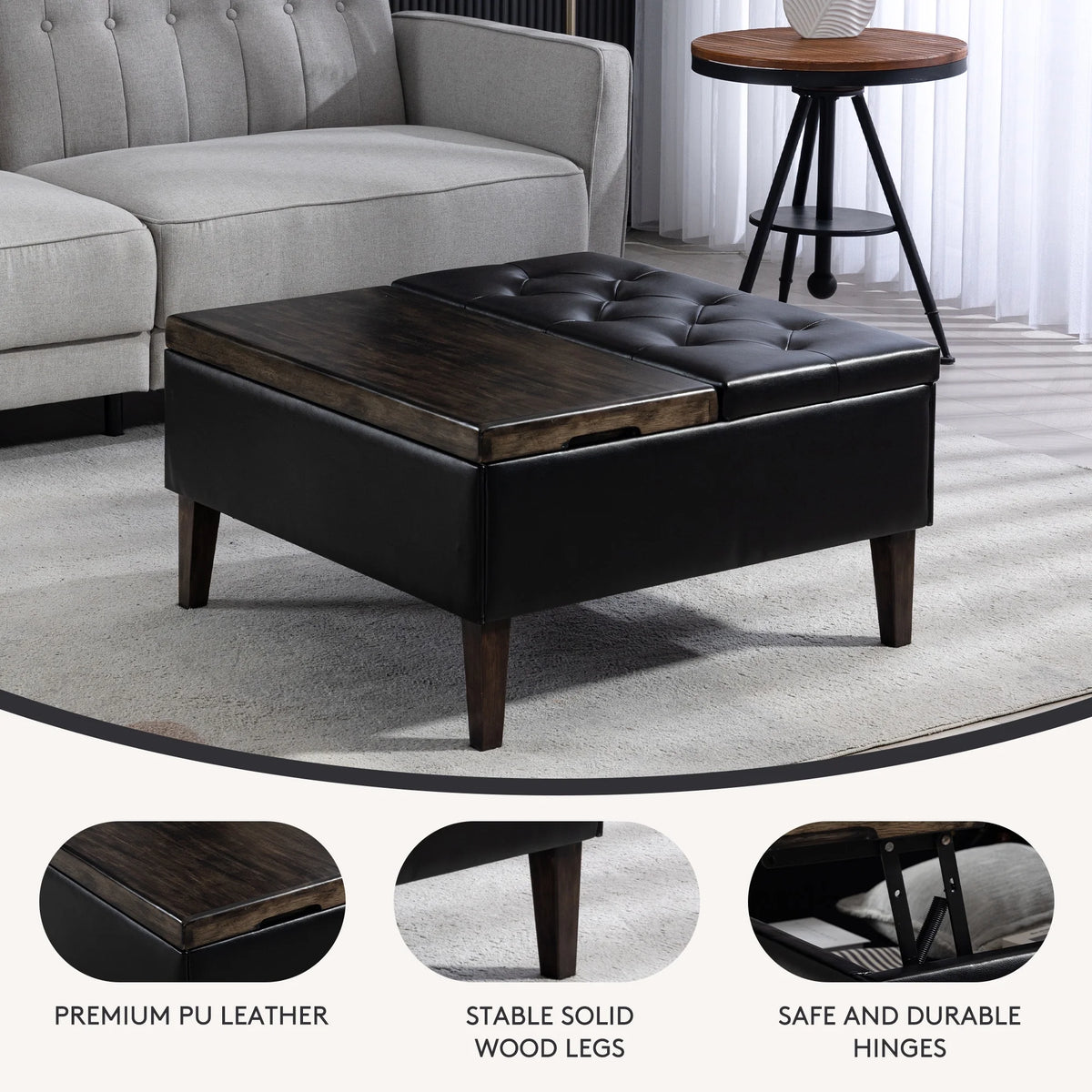 Black Square Storage Ottoman K5768