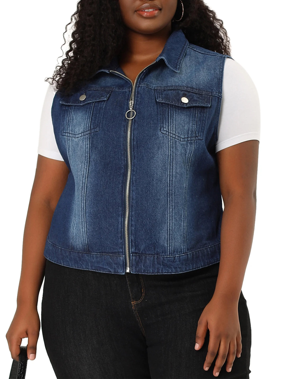 Plus Size Sleeveless Denim Vest Jacket M8461