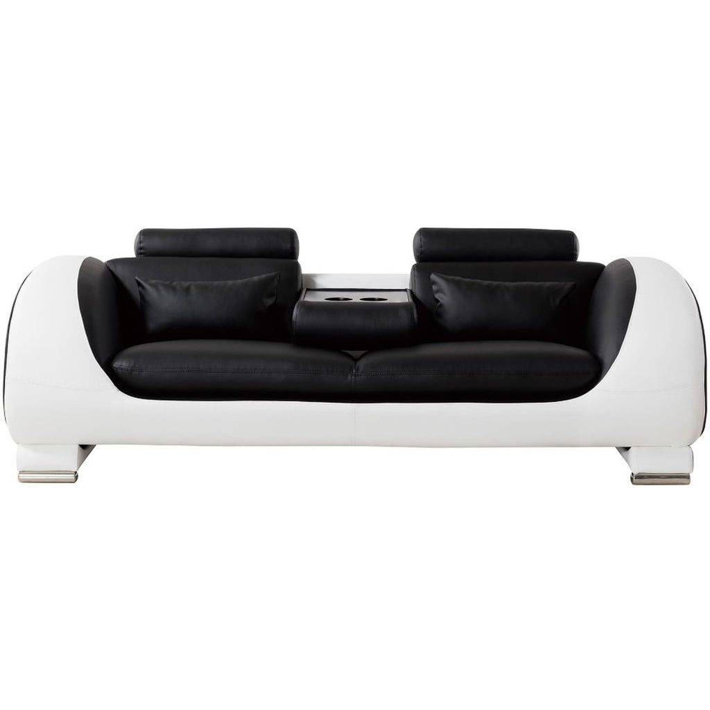 Black and White Faux Leather Wooden Sofa with Headrest A764