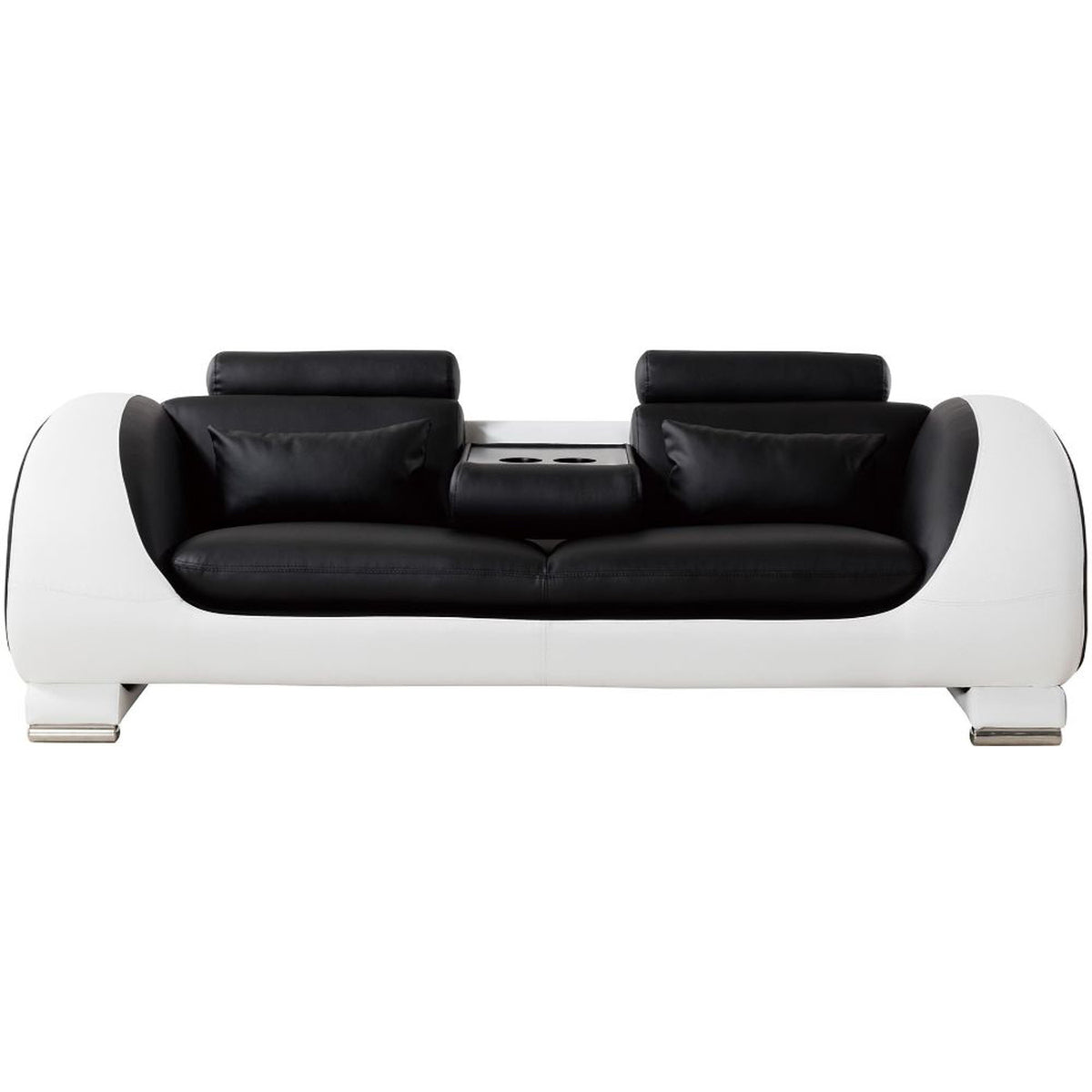 Black and White Faux Leather Wooden Sofa with Headrest A764