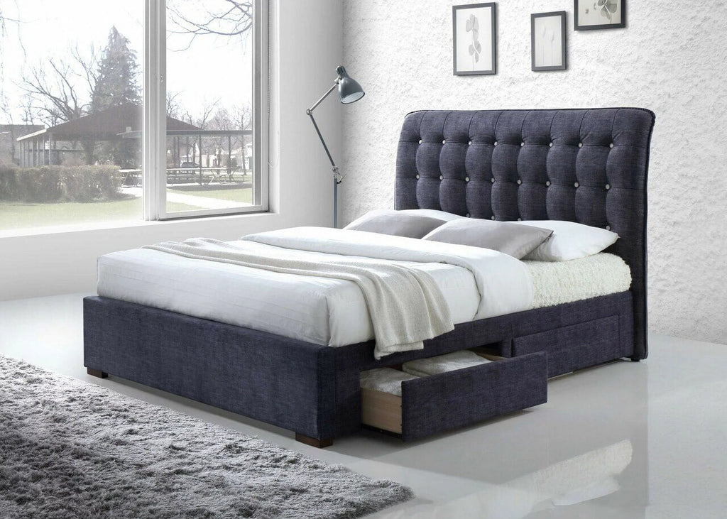 Dark Gray Fabric King Bed With Storage J5096