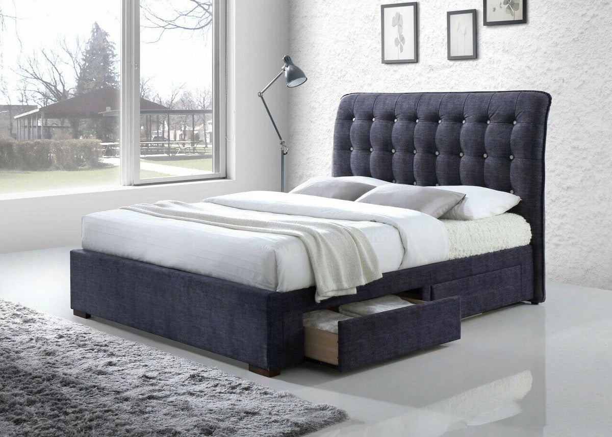 Dark Gray Fabric King Bed With Storage J5096
