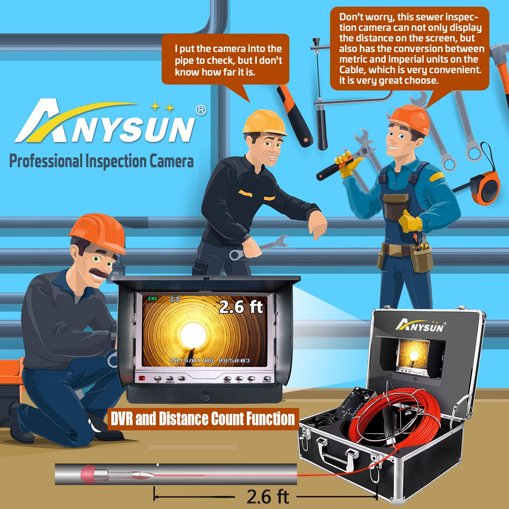 100ft Sewer Camera with Distance Counter DVR 7 inch LCD Monitor IP68 K512040