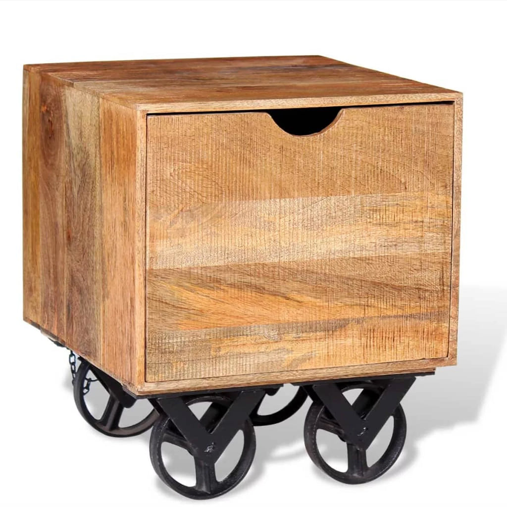 Side Table with Drawer and Wheels Mango Wood D8436