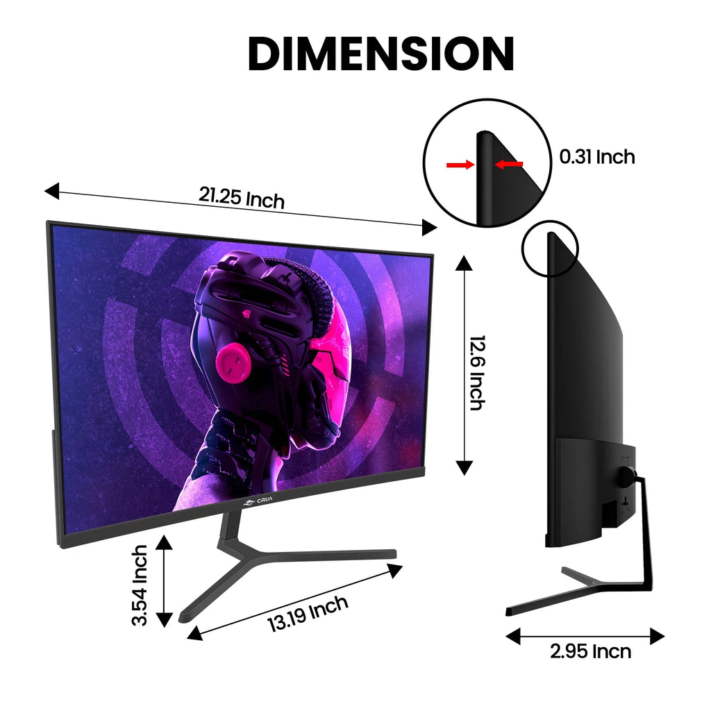 24 Curved Gaming Monitor FHD 1080P Frameless AMD FreeSync Black H2564