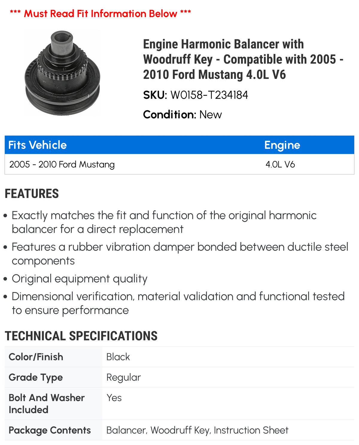 Engine Harmonic Balancer with Woodruff Key E809738