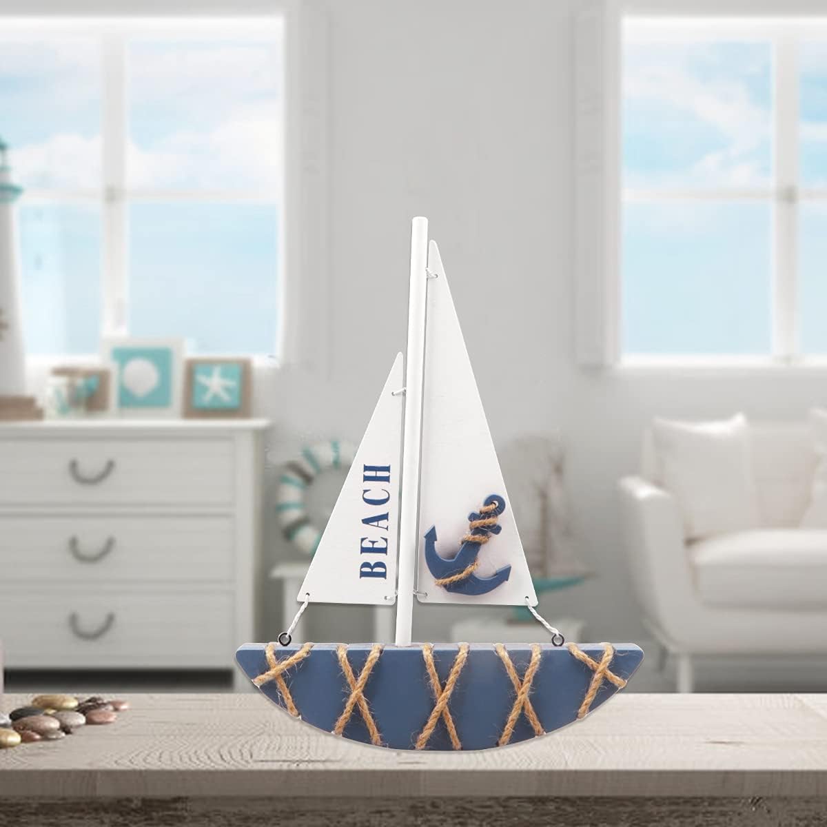 Wooden Sailboat Model Decoration 8.3 x 1.18 x 11 Inches M295728