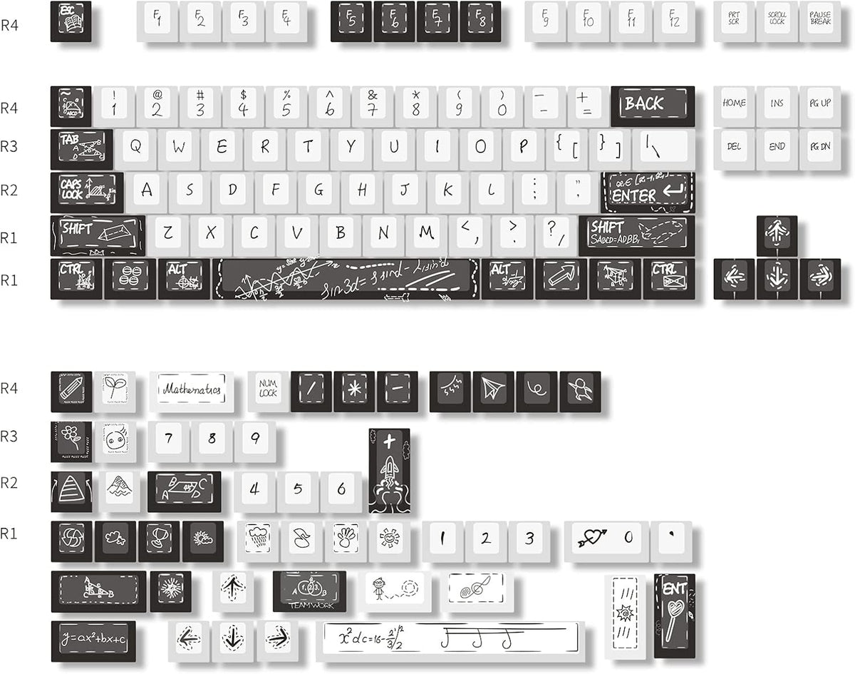 Black White 136 Keycap Set Cherry Profile PBT Keycaps J501629