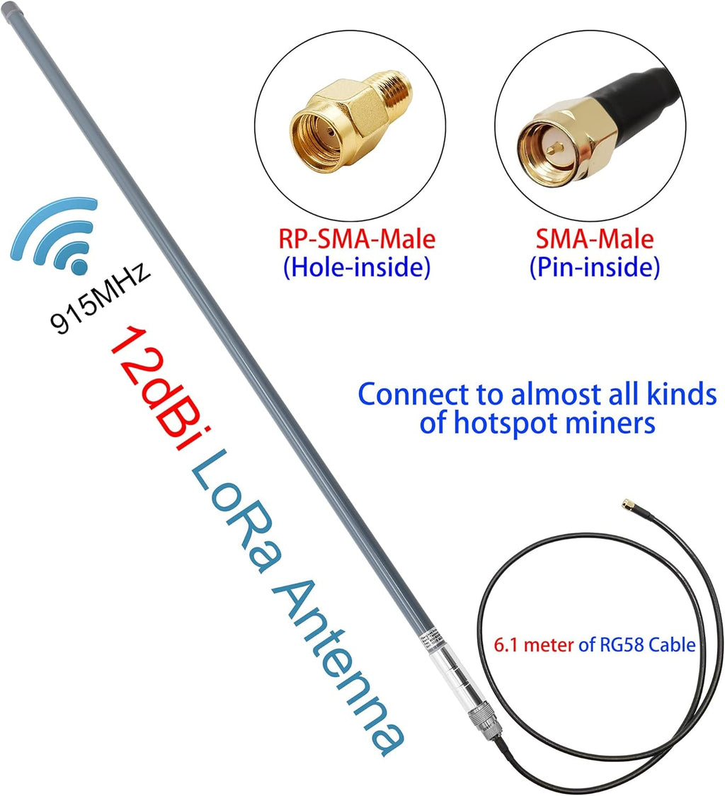 12dBi LoRa Gateway Antenna with 3.3ft N-Female to SMA-Male Extension Cable H1936