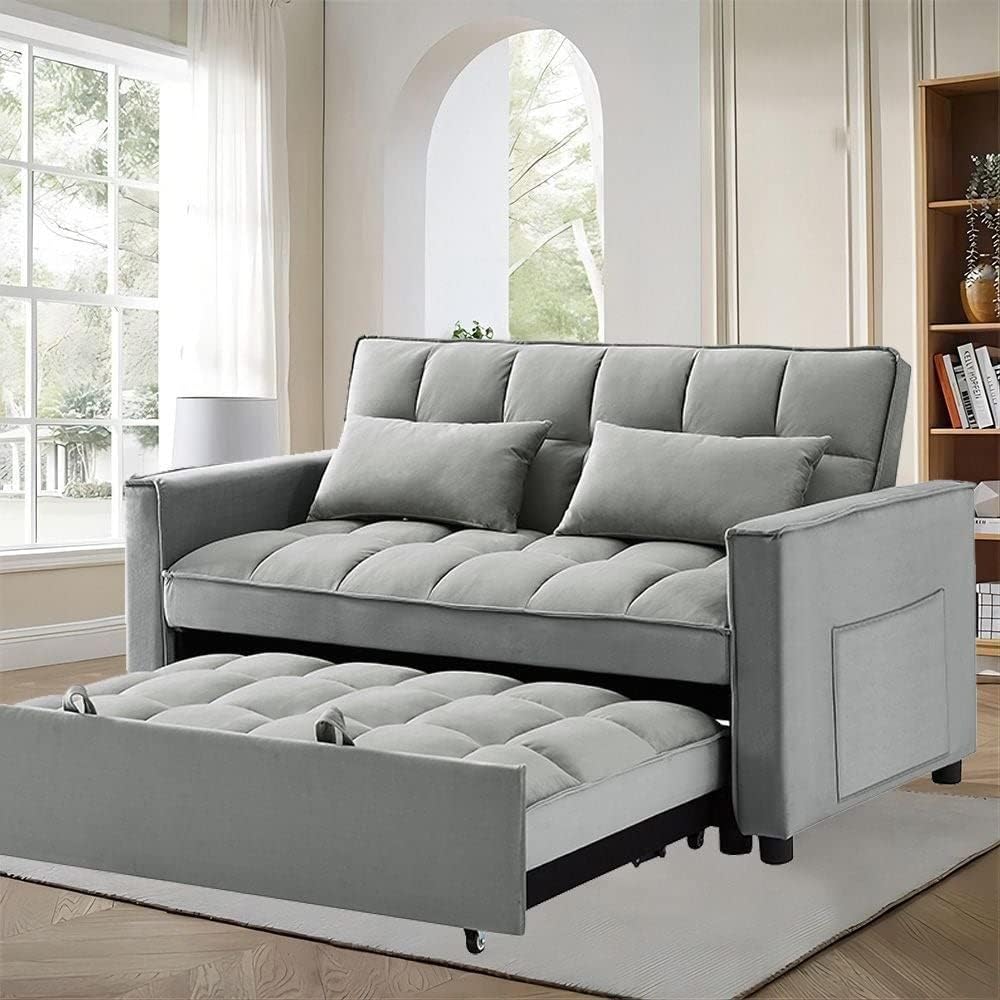 55" Width Convertible Loveseat Sleeper Sofa Grey Z321