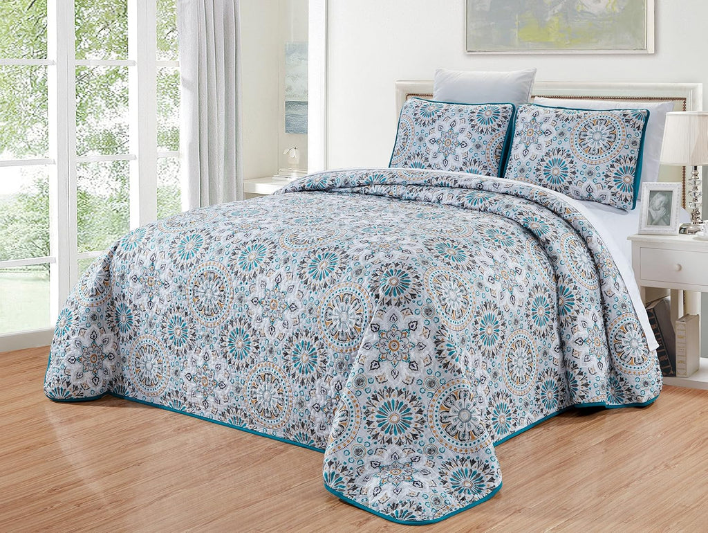 Oversize Reversible Quilt Set Cal King Size Bed Cover W1526