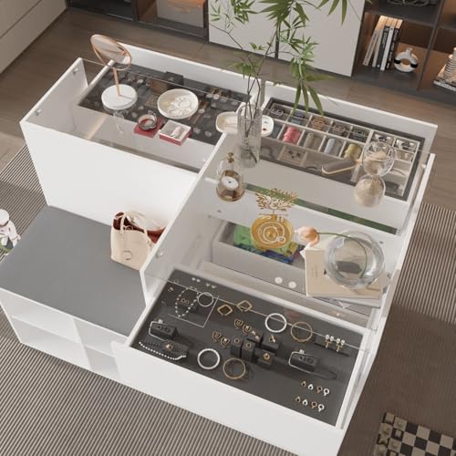 White Glass Armoire Wardrobe with 9 Drawers Q878282