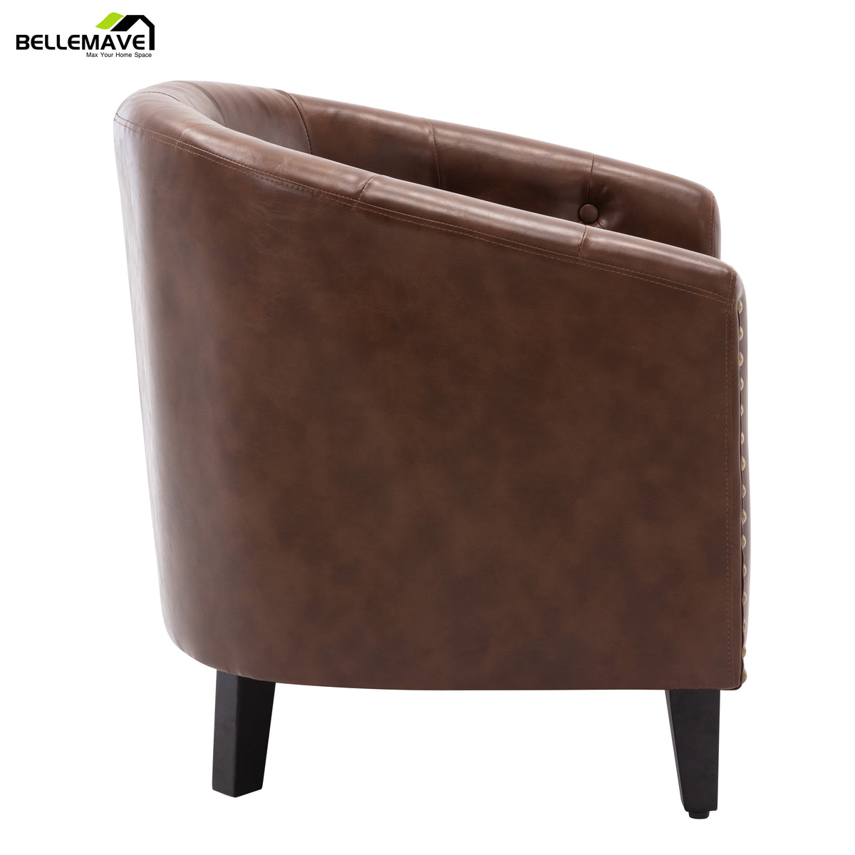 Brown PU Leather Tufted Barrel Chair K4722