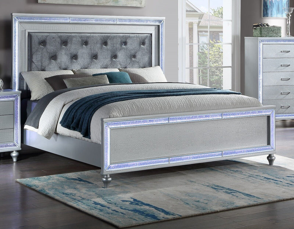 King Size Upholstered Bed Dresser Mirror Nightstand 5pc Set J545954