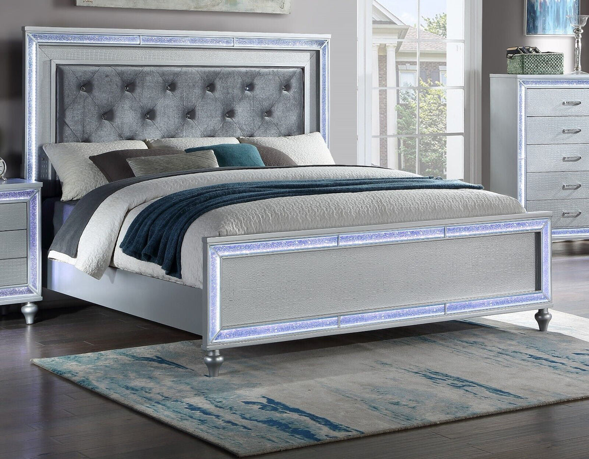 King Size Upholstered Bed Dresser Mirror Nightstand 5pc Set J545954