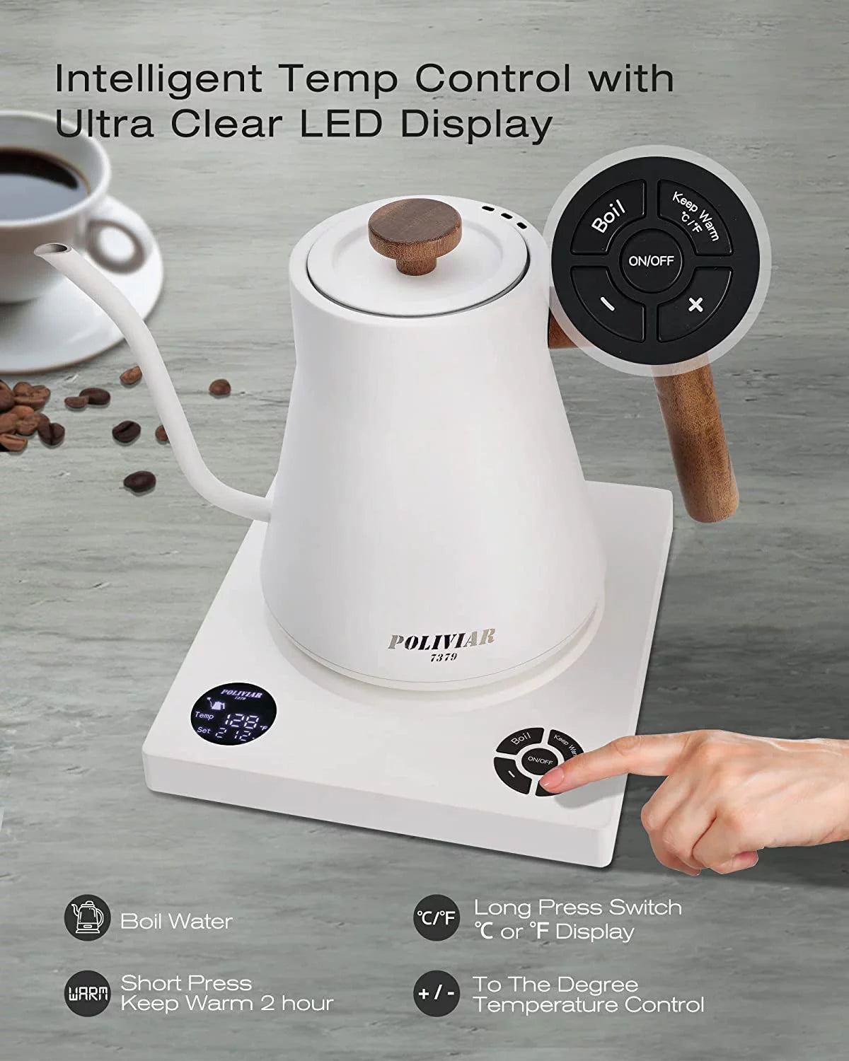 1200W Electric Gooseneck Kettle with Wood Handle R4942