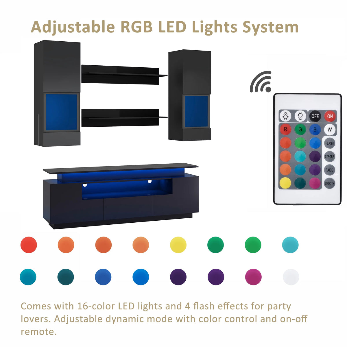 Black 5 Pieces Wall Mounted TV Stand with LED Light Strips E395