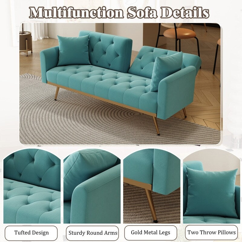 Cyan Velvet Double Sofa Bed X889