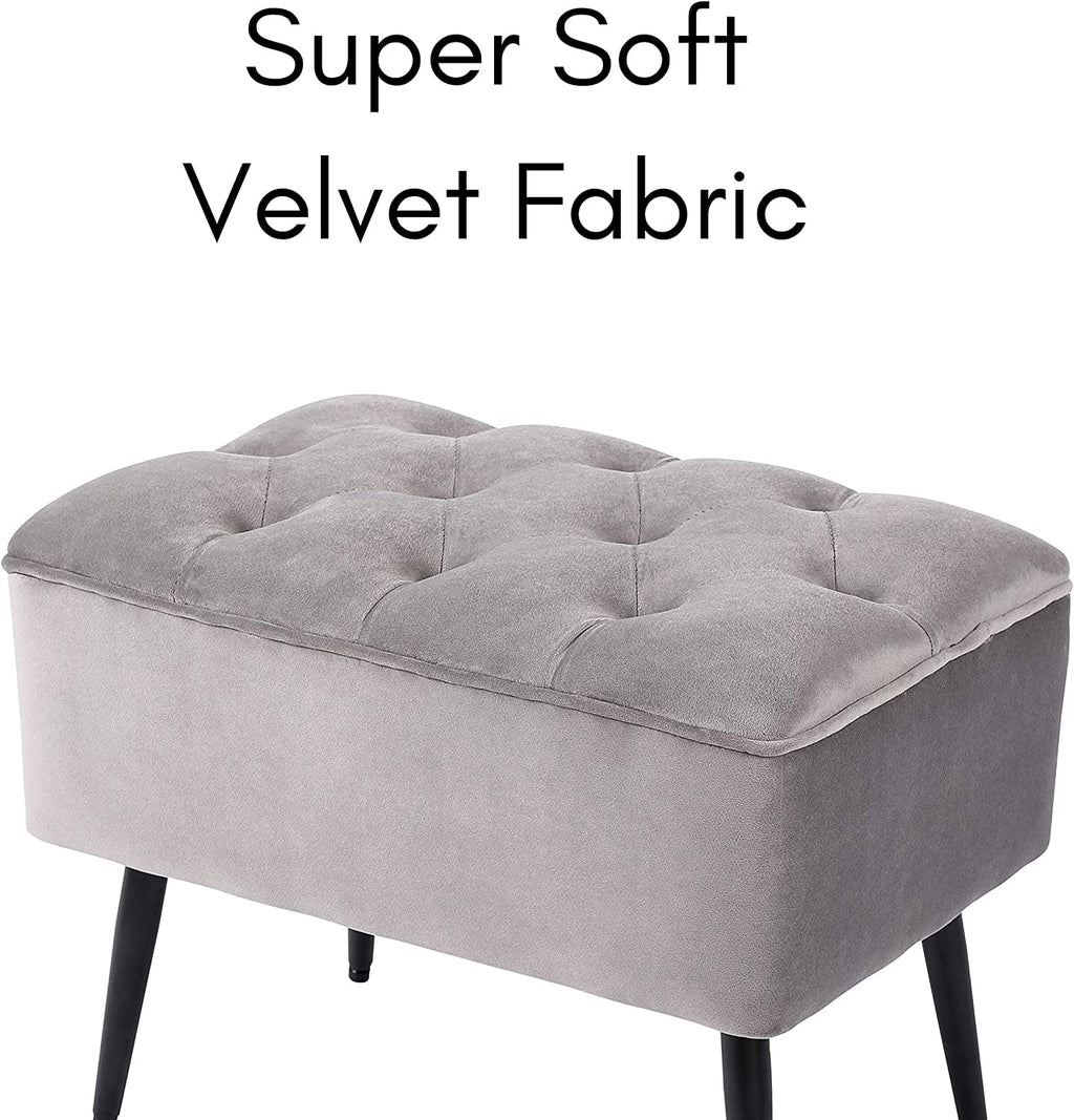 Grey Velvet Ottoman Foot Stool with Steel Legs H451179