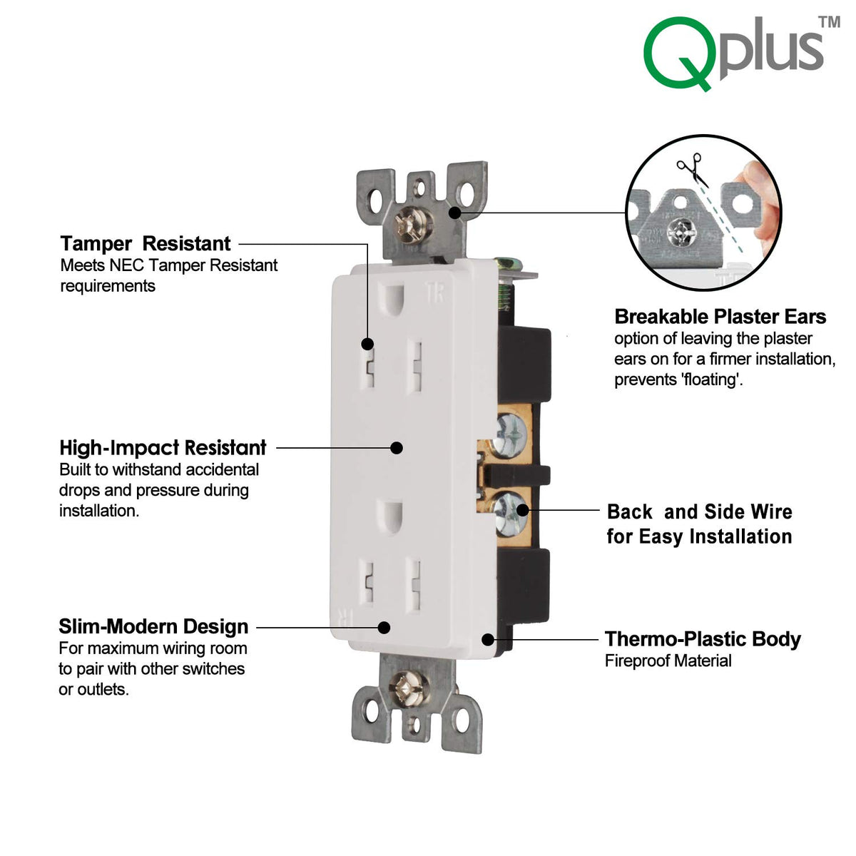 Pack of 100 White Tamper-Resistant Electrical Outlets, 15A / 125VAC / 2500W Z165300