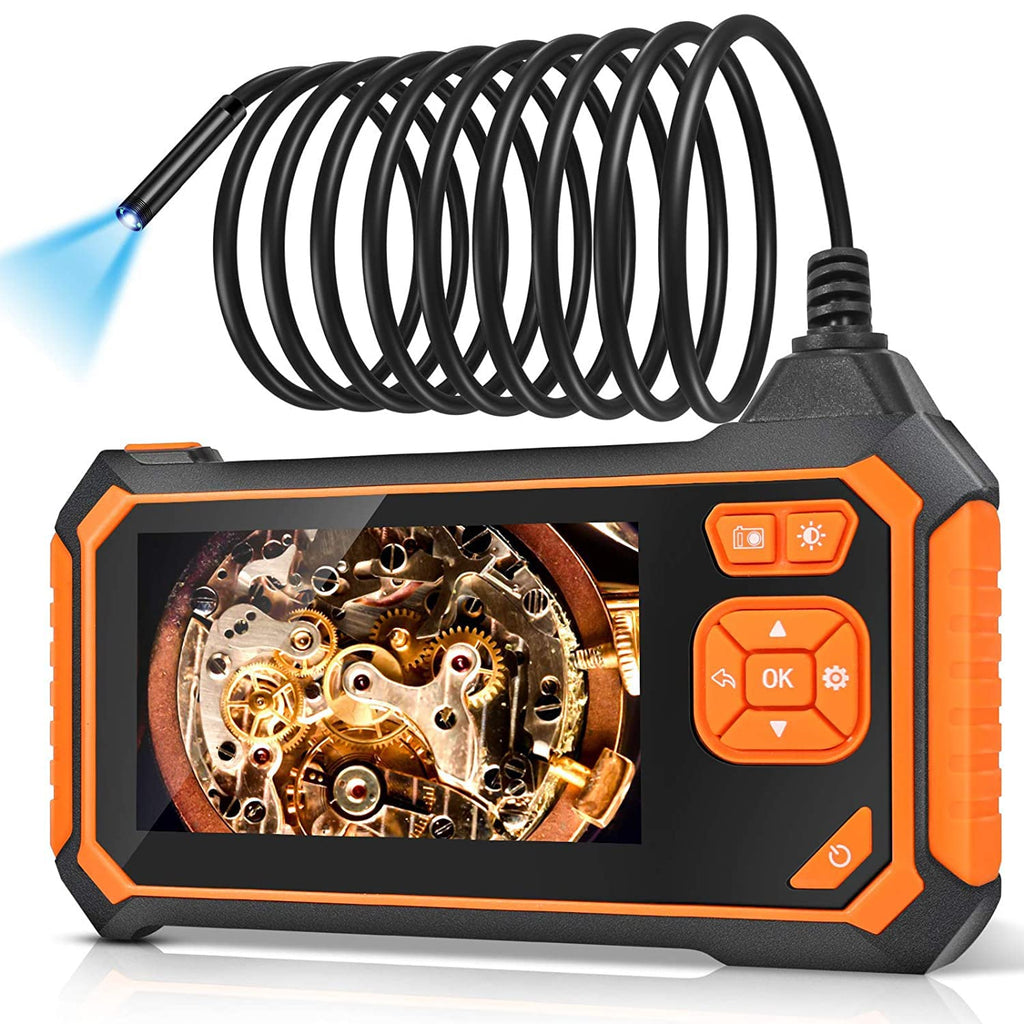 Industrial Endoscope Camera HD 5.5mm 1080P 4.3 LCD Screen IP67 Waterproof Snake Camera 6 LED Lights Semi-Rigid Cable (Orange) D932