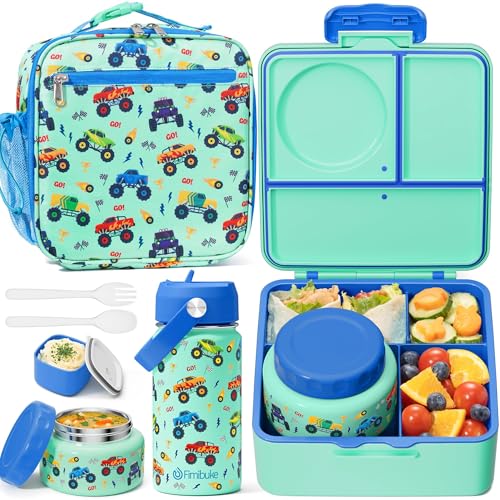 Kids Bento Lunch Box with Thermos, 8.5 OZ Insulated Food Jar, Lunch Bag, Water Bottle L86334