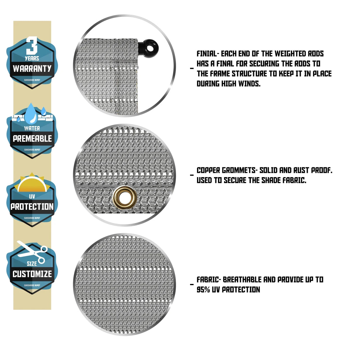 Light Grey Pergola Replacement Cover Canopy with Gromets N178112